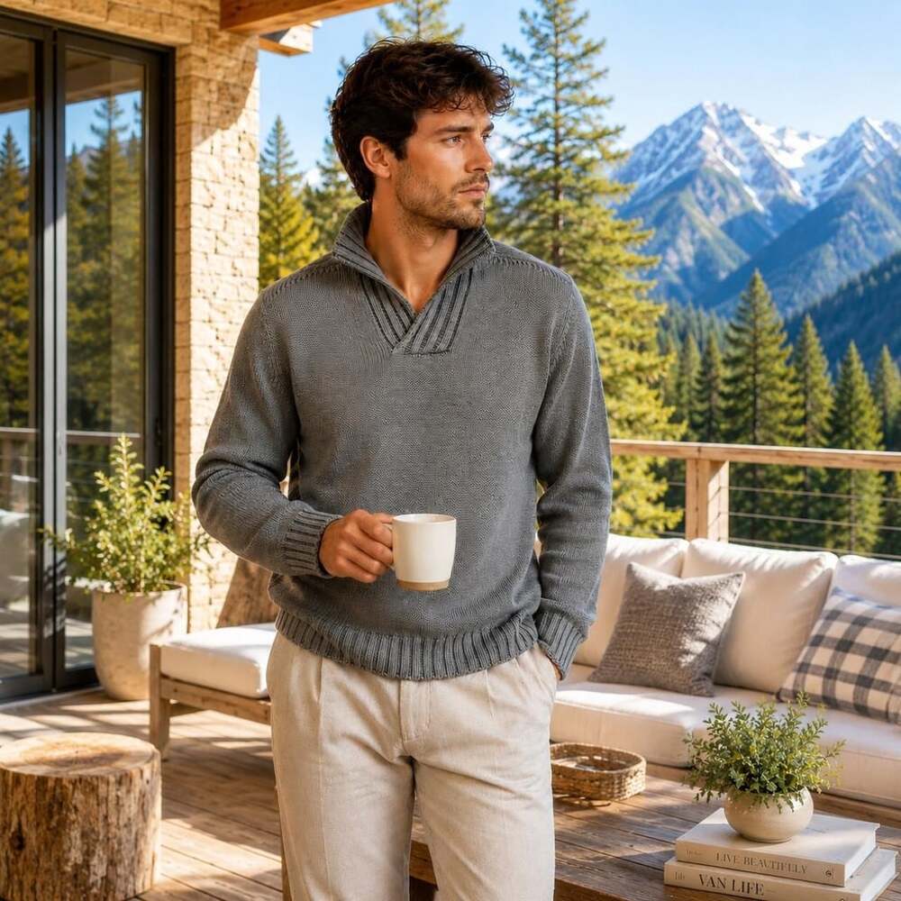 04651/ A Trip in a Bag Virgin Wool Mock Neck Sweater Gray L